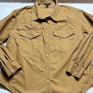 Banana Republic Men's Tan Western Pearl Snap Shirt | Stone Washed Cotton